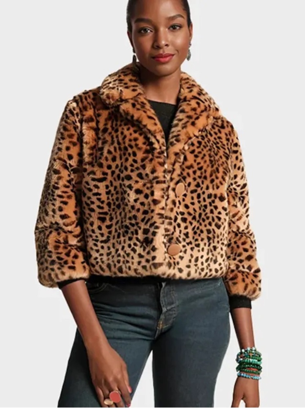 FRANCES VALENTINE Faux Fur Leopard Cheetah Erika Jacket Size Medium VGUC